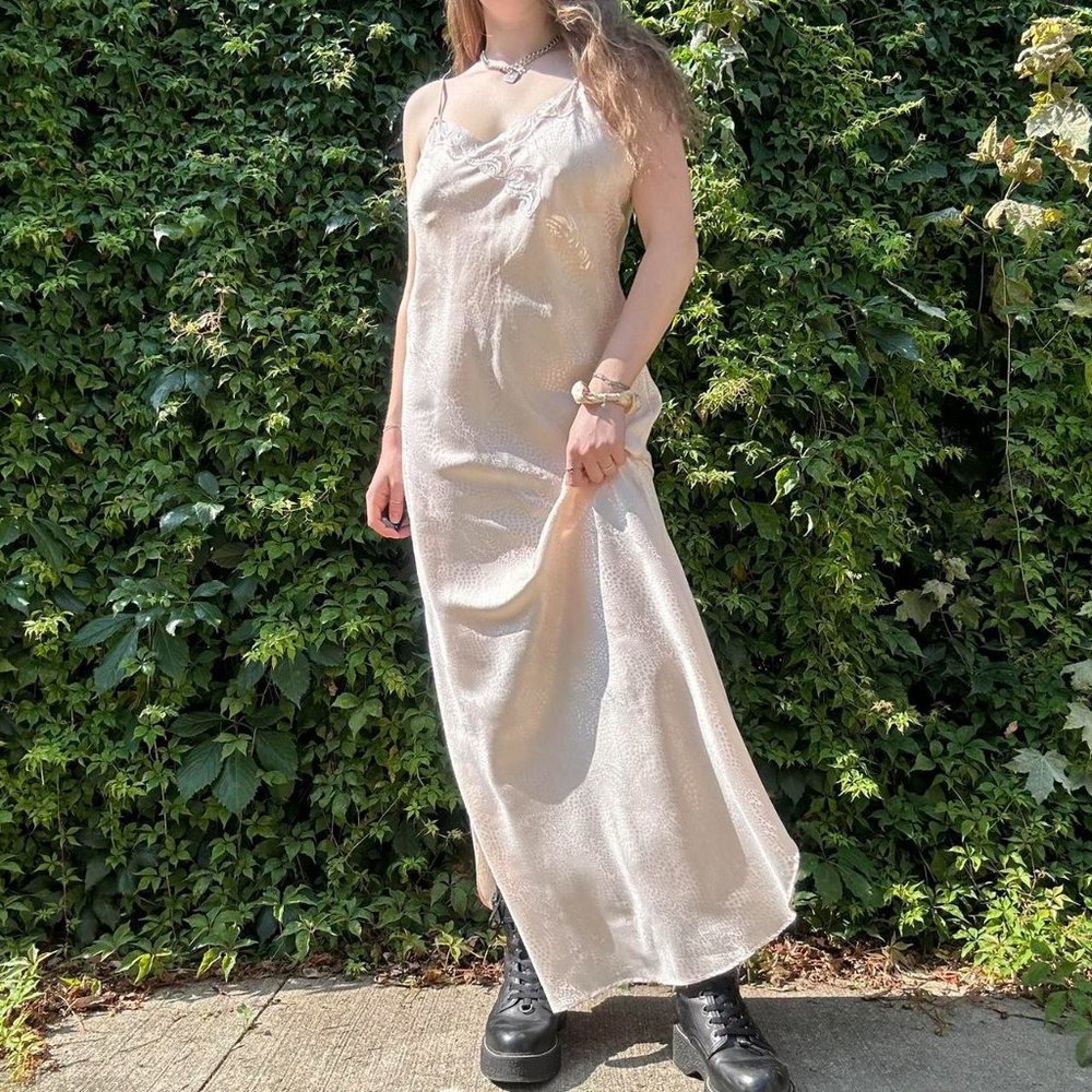 Vintage lace low back maxi slip dress